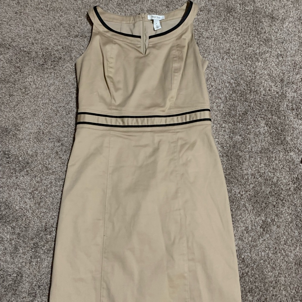 White House Black market khaki and black sleeveless work dress